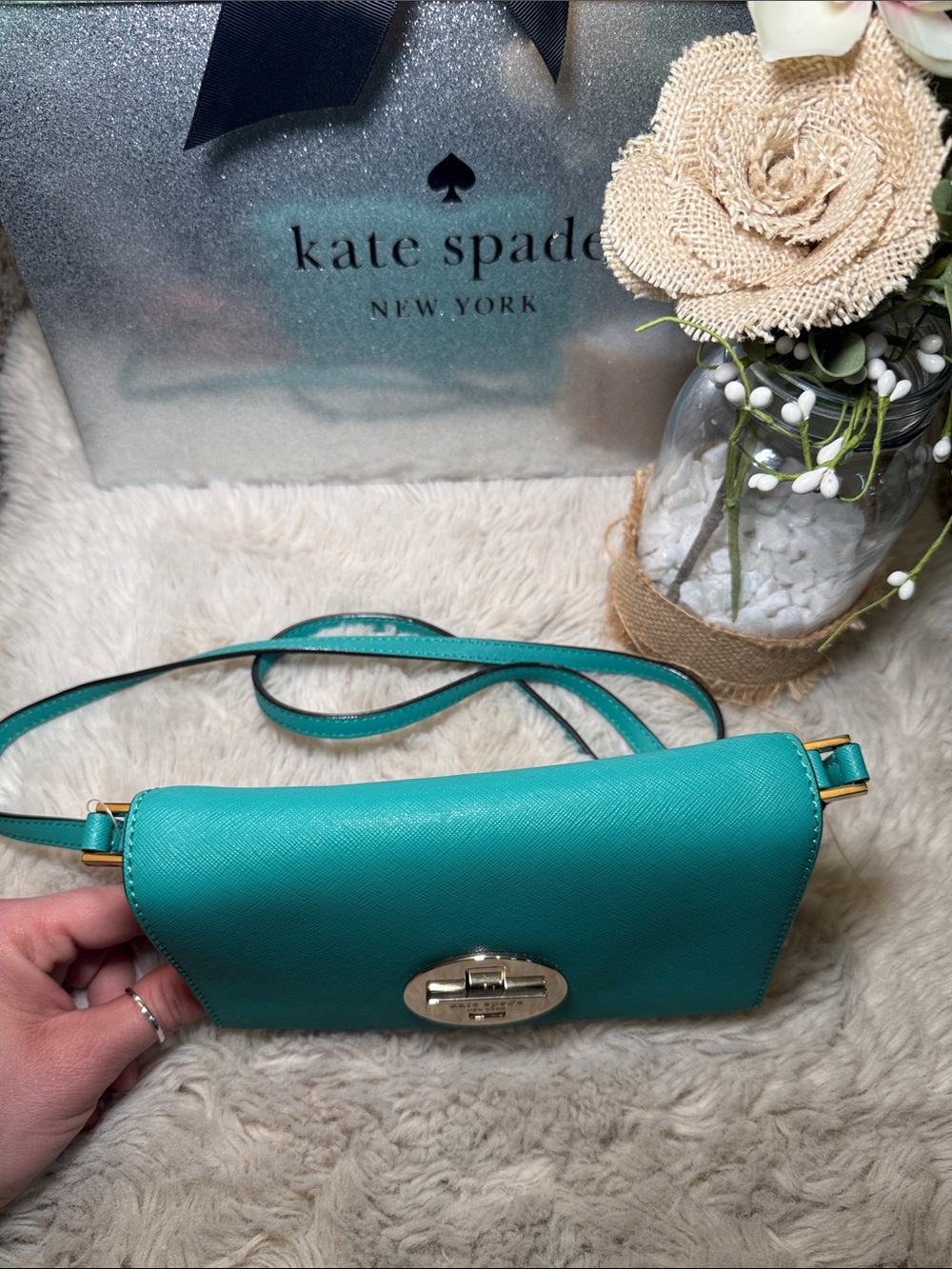 ✨ Kate Spade Sally Newbury Lane turquoise saffiano leather crossbody bag✨ - Picture 8 of 13